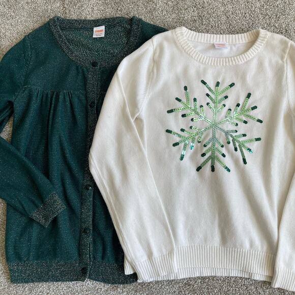 Gymboree Girl's L 10/12 Cotton Green Sequin Shimmer Cardigan Holiday Sweater Lot - Picture 1 of 14